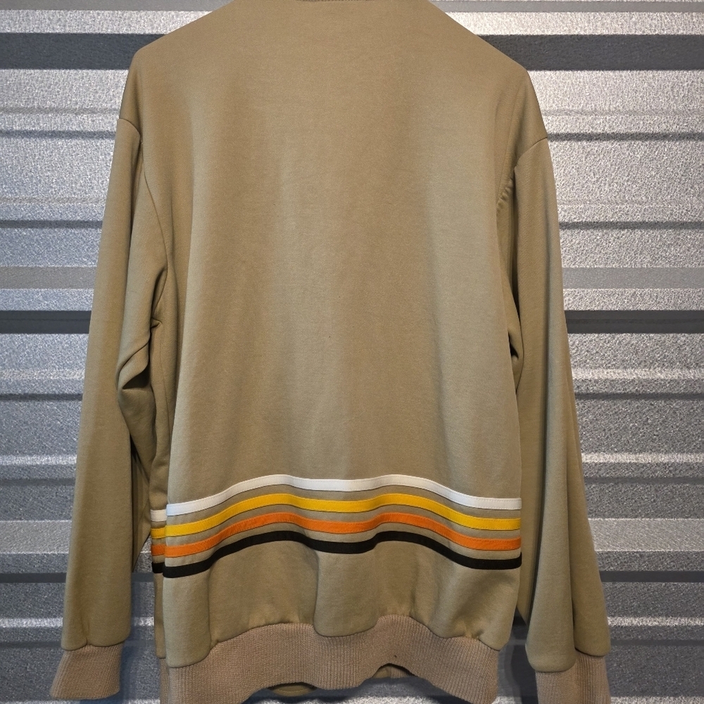 Men's Tan Zip-Up Sweater with Stripes - Picture 3 of 4